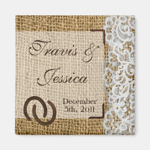 2"x2" Favour Magnet Horse Shoes on Burlap Lace Cou