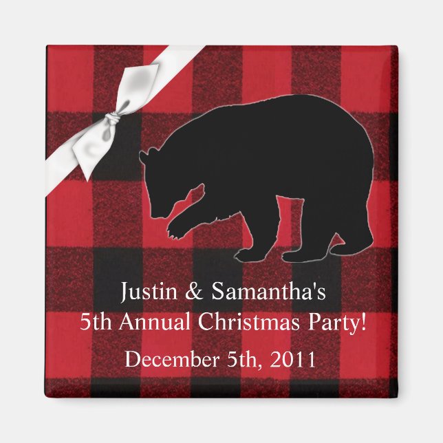 2"x2" Favour Magnet Red Plaid Black Bear (Front)