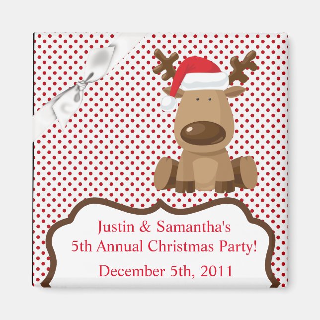 2"x2" Favour Magnet Reindeer Christmas XMAS Polka  (Front)