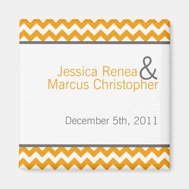2"x2" Favour Magnet Yellow Grey Grey Chevron Name (Front)