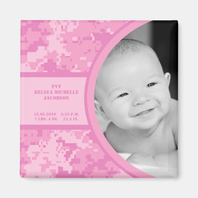 2"x2" Pink ARMY ACU Camo Birth Announcement Magnet (Front)