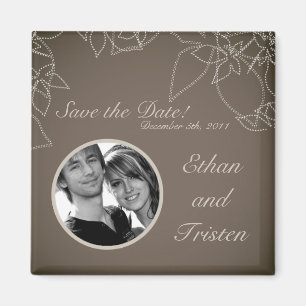 2"x2" Save the Date Magnet Autumn Floral Fall Grey