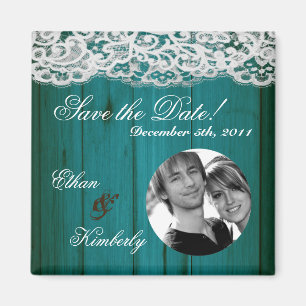 2"x2" Save the Date Magnet Distrissed Teal Wood