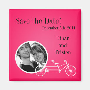2"x2" Save the Date Magnet Hot Pink Double Bike