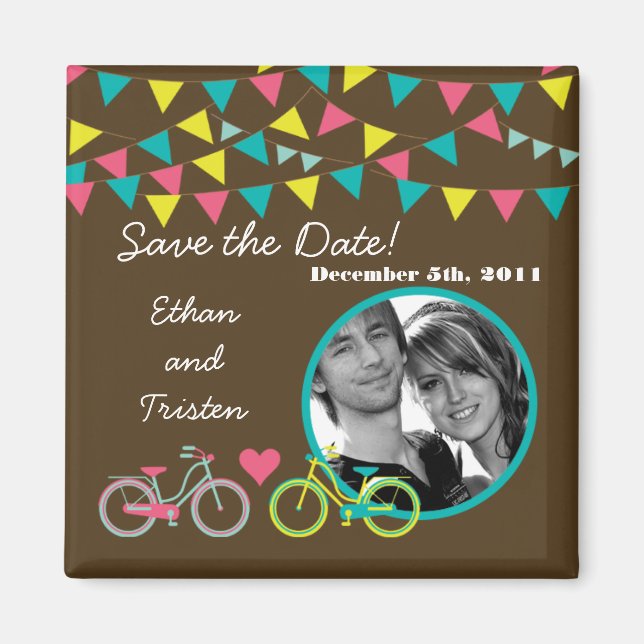 2"x2" Save the Date Magnet Love Lovers Bikes Bicyc (Front)