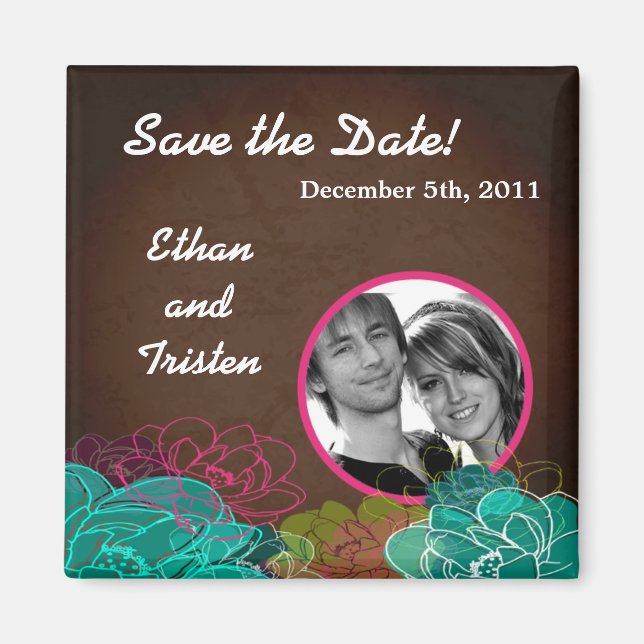 2"x2" Save the Date Magnet Neon Spring Floral Flow (Front)