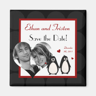 2"x2" Save the Date Magnet Penguin Love Couple Mat
