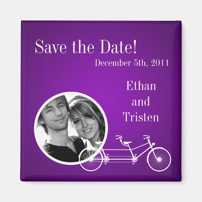 2"x2" Save the Date Magnet Purple Double Bike (Front)