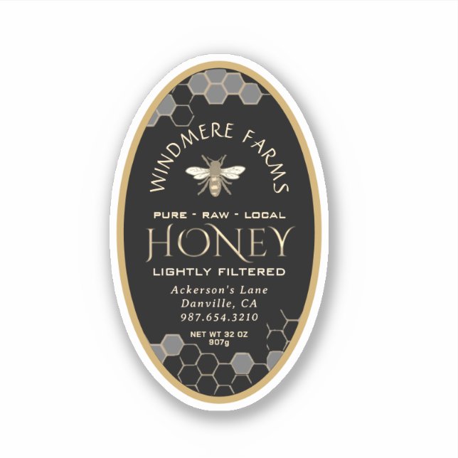2 x 3” Oval Queenline Black Honeycomb Honey Jars   (Front)