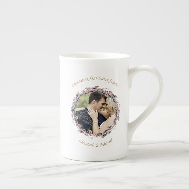2 x Photo Wedding Anniversary ANY YEARS Name Date  Bone China Mug (Right)