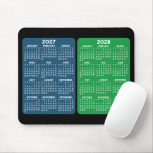 2 Year Calendar - year view green blue 2027 2028 Mouse Pad