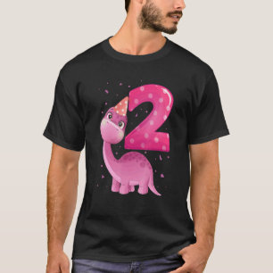 2 Year Old 2nd Birthday Party Girl Cute Dinosaur B T-Shirt
