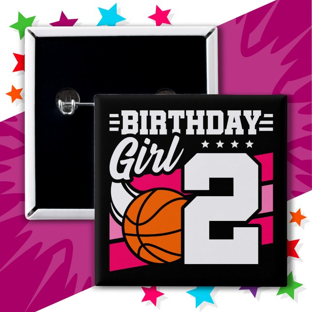 2 Year Old Basketball Party 2nd Birthday Girl 15 Cm Square Badge (Creator Uploaded)