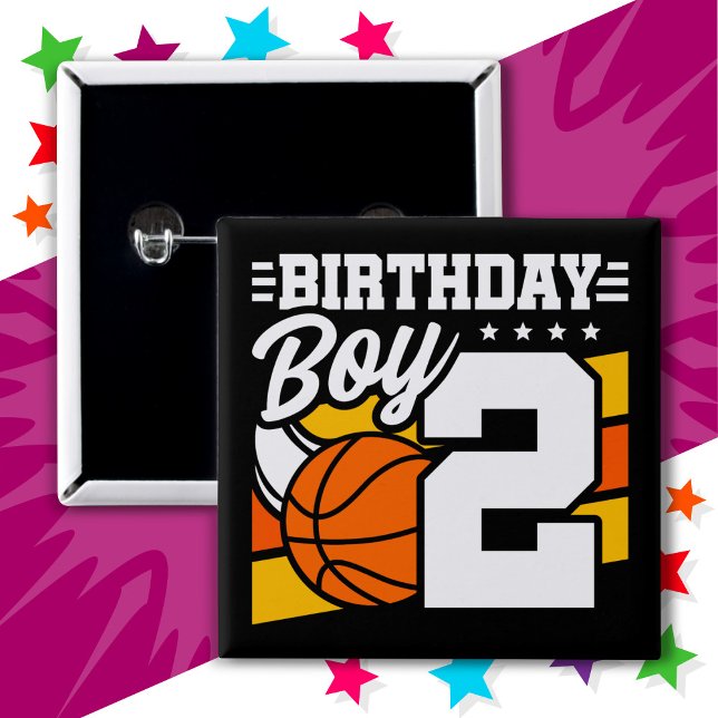 2 Year Old Basketball Party Theme 2nd Birthday Boy 15 Cm Square Badge (Creator Uploaded)