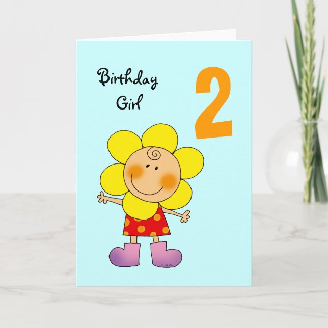 2 year old birthday girl card (Front)