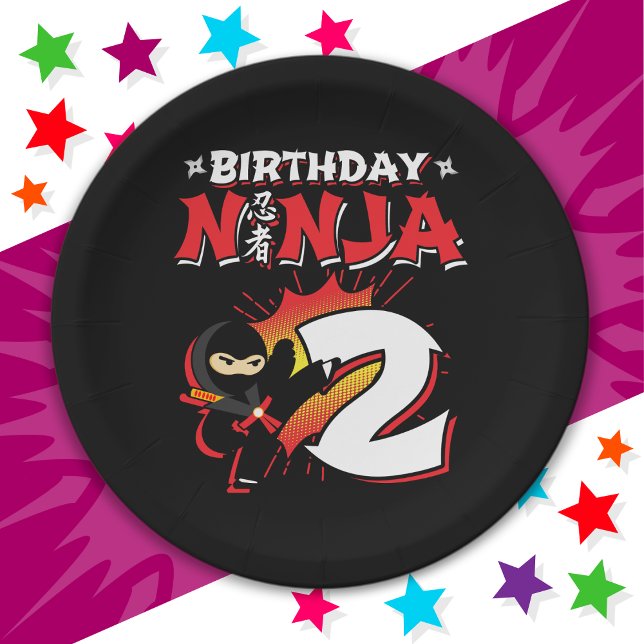 2 Year Old Comic Book Style Ninja 2nd Birthday Paper Plate (Creator Uploaded)