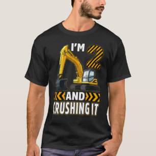 2 Year Old Construction Truck Excavator Birthday 2 T-Shirt