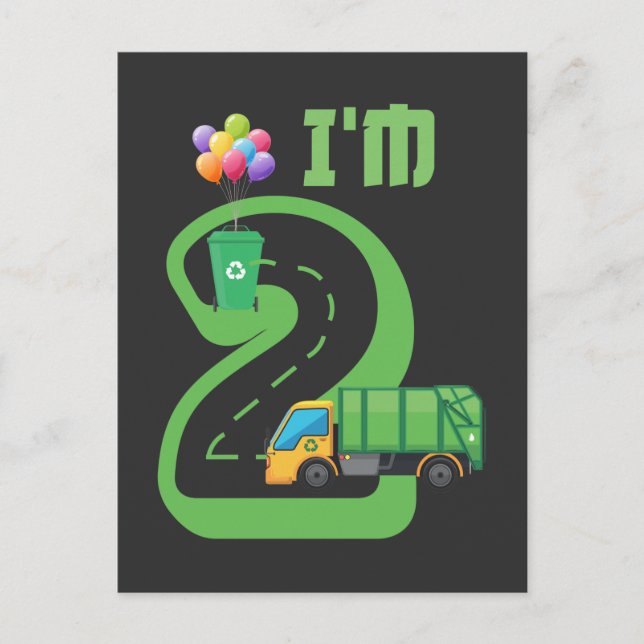 2 Year Old Garbage Truck 2nd Birthday Postcard (Front)