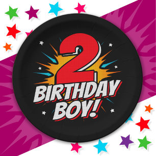 2 Year Old Superhero Birthday Boy 2nd Birthday Paper Plate