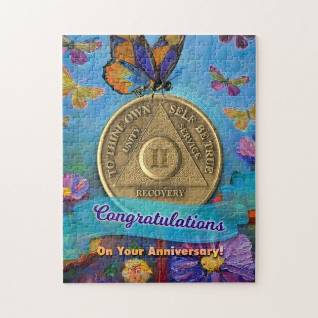 2 Year Sober Anniversary Coin Butterflies Flowers Jigsaw Puzzle (Vertical)