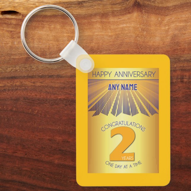 2 Year Sober Anniversary | Golden Ray 12 Step Key Ring (Front)