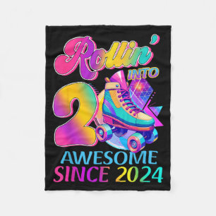 2 Years Awesome Since 2024 Hockey Theme Birthday Fleece Blanket