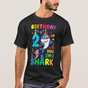 2 Years Birthday Kids Cute Shark Birthday Matching T-Shirt