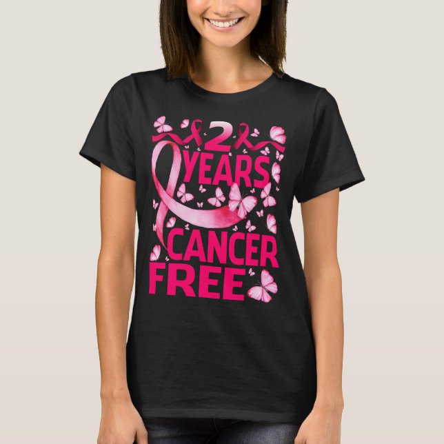 2 Years Breast Cancer Free Survivor Butterfly T-Shirt (Front)