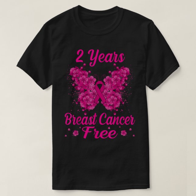 2 Years Breast Cancer Free Survivor Butterfly T-Shirt (Design Front)