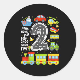 2 Years Old Boys Girls Kids 2nd Birthday Transport Classic Round Sticker