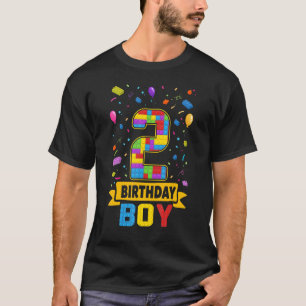 2 Years Old Building Blocks 2nd Birthday Boy Maste T-Shirt