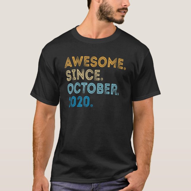 2 Years Old Funny Awesome Since October 2020 2nd B T-Shirt (Front)