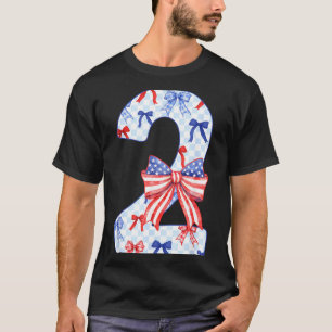 2 Years Old Kids Flag Bow 4th of July 2nd Birthday T-Shirt