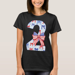 2 Years Old Kids Flag Bow 4th of July 2nd Birthday T-Shirt