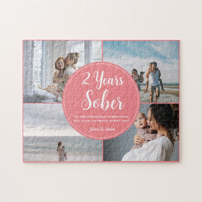 2 Years Sober, 4 Photo Collage, Custom Name Jigsaw Puzzle (Horizontal)