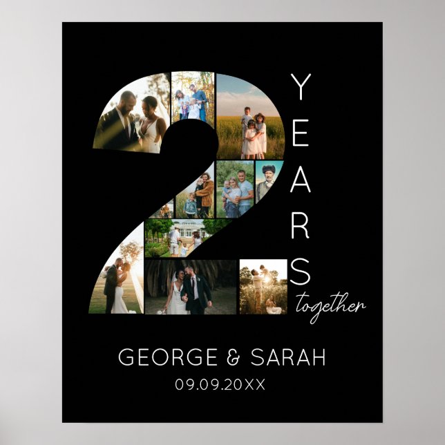 2 Years Together Photo Collage Wedding Anniversary Poster (Front)
