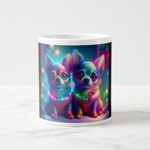 2 Young Chihuahua Pups In Colorful Christmas Scene Large Coffee Mug