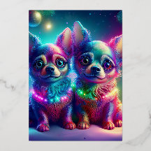 2 Young Chihuahua Pups In Colourful Christmas Scen