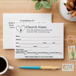 2Cor9 Heart Cross Church Tithe Offering Collection Envelope