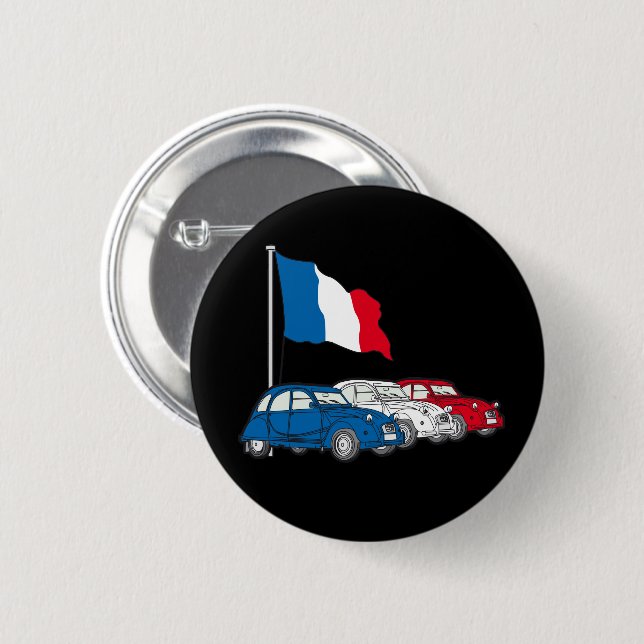 2CV Deux Chevaux French Tricolore Flag 6 Cm Round Badge (Front & Back)