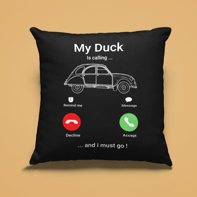 2CV Deux Chevaux Funny  Smartphone Cushion (2CV Pillow in Black with a Red Green and White Smartphone Illustration)