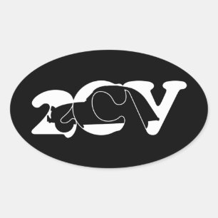 2CV Deux Chevaux Oldtimer Typography Silhouette Oval Sticker