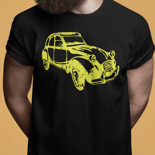 2CV Deux Chevaux Oldtimer Yellow Line Art T-Shirt
