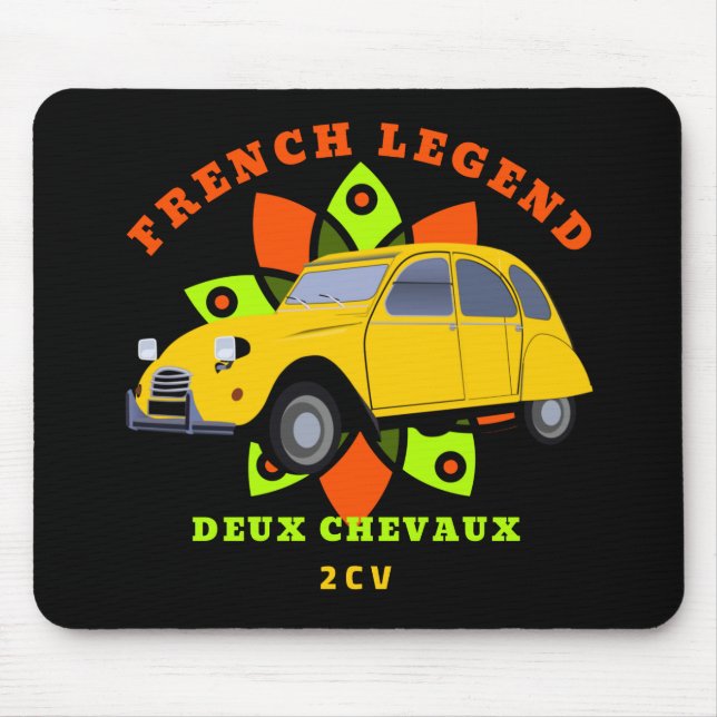 2CV Deux Chevaux Orange Yellow Lime French Legend  Mouse Pad (Front)
