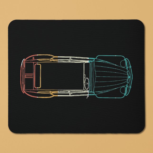 2cv Deux Chevaux Rainbow Blueprint Mouse Pad (2CV Blueprint Mousepad in Black with Red Yellow White and Green Colors
)