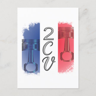 2CV Deux Chevaux Red White Blue French Flag Piston Postcard