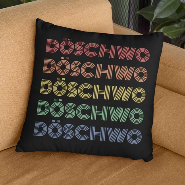 2CV Döschwo Deux Chevaux Typography Cushion (2CV Pillow in Black with a Red Blue Yellow Typography)