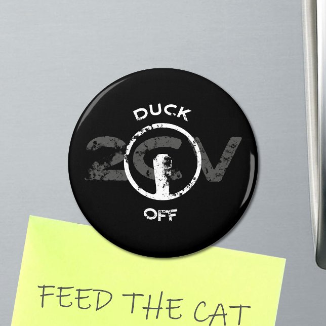 2CV Oldtimer Duck Off Statement Magnet (2CV Magnet in Black with a White Steering Wheel Illustration of the Deux Chevaux )