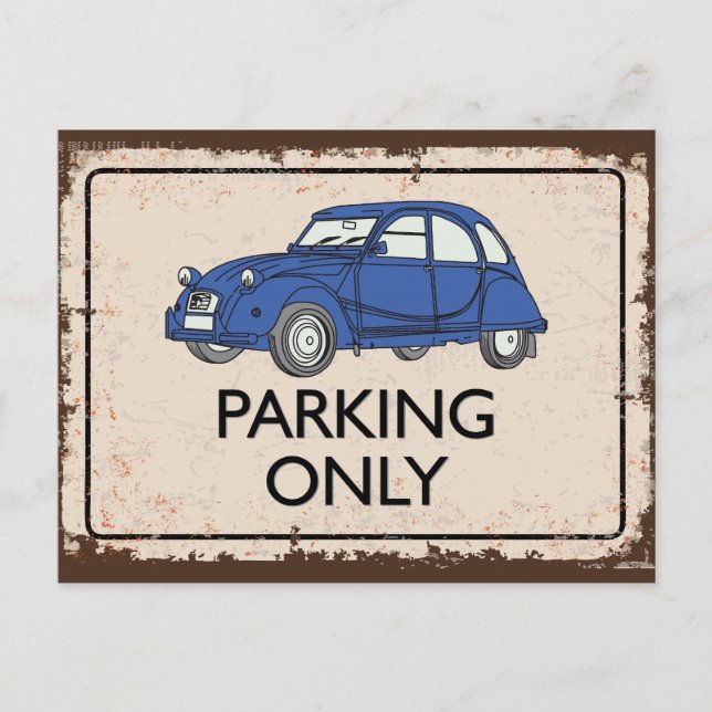 2CV Parking Only Vintage French Car Postcard (Front)