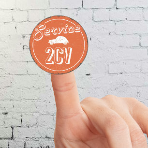2CV Service Vintage Orange Carshop Typography Classic Round Sticker